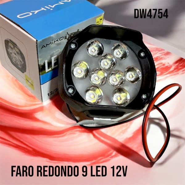 FARO 9 LED REDONDO MOTO C/ SOPORTE AMIKO