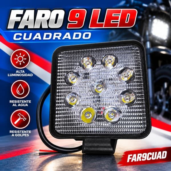 FARO LED CUADRADO 9 LED  12/24 AMIKO