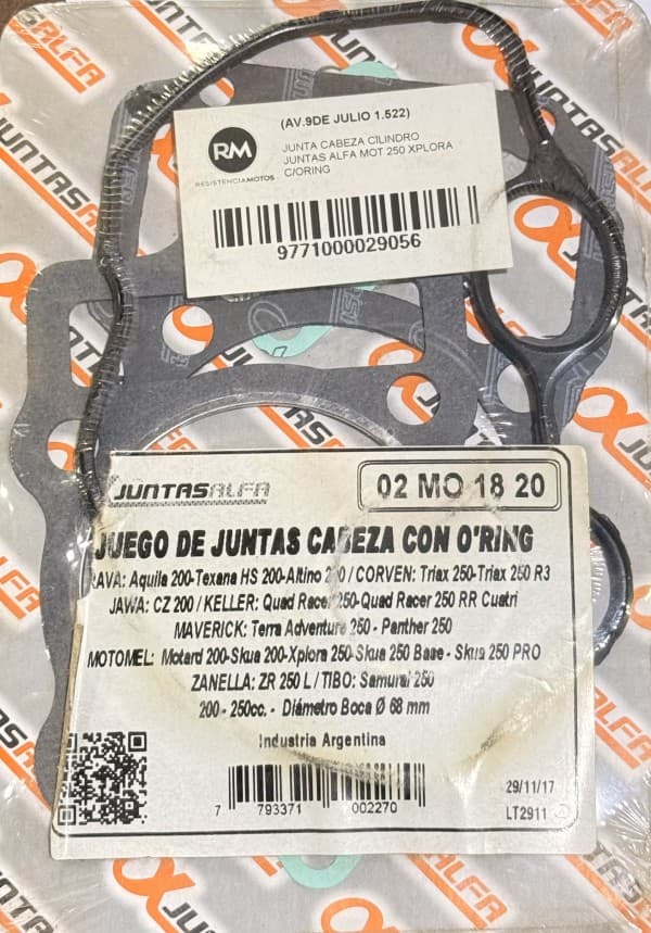 JUNTA CILINDRO C/ORING XPLORA 250 - ALFA