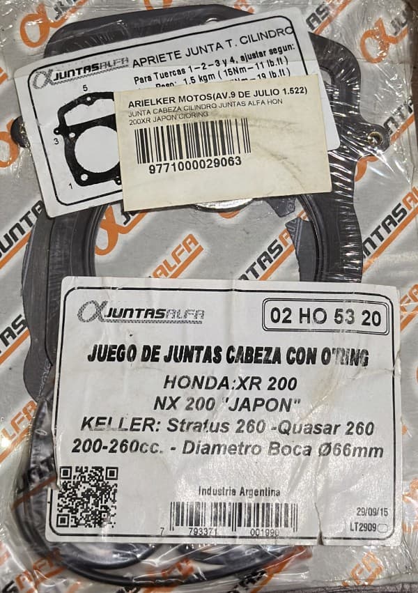 JUNTA CILINDRO HONDA XR 200 JAPON ALFA