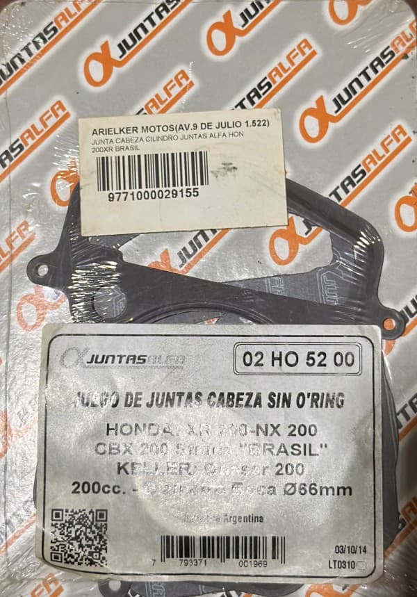 JUNTA CILINDRO HONDA XR 200 BRASIL ALFA