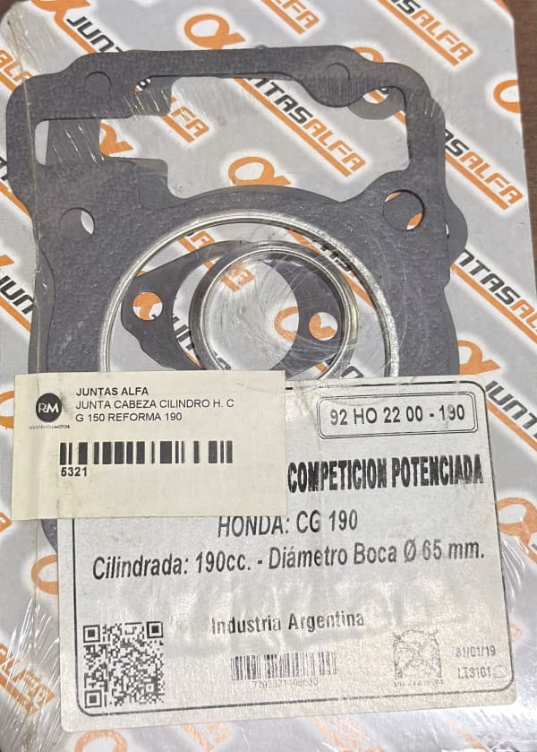 JUNTA CILINDRO CG 190 65MM ALFA