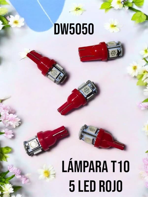 LAMPARA T10 5 LED ROJO AMIKO