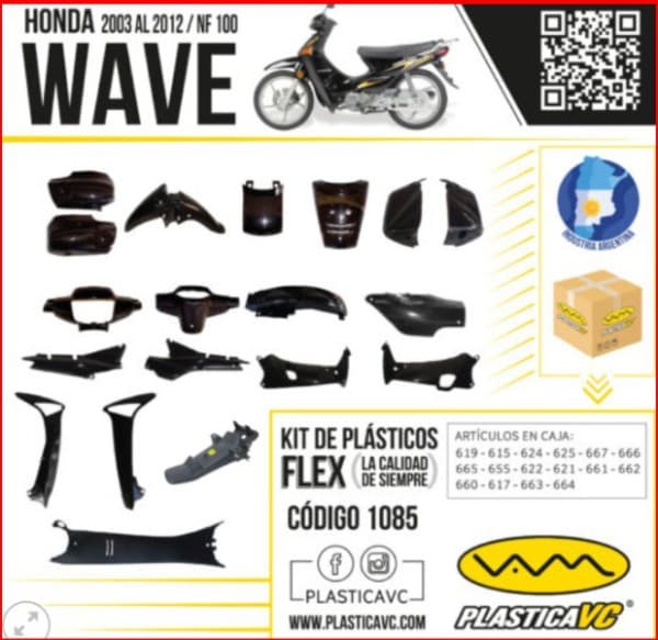 KIT PLASTICO WAVE 100 2003/12 NEGRO 18PZ - VC